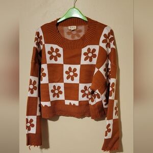Round Neck Checkerboard Sweater